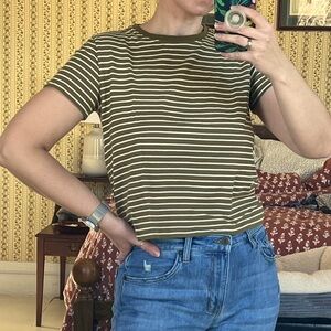 Everlane Olive Green Organic Cotton Striped Tee